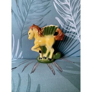 Horse Planter Vase Ceramic Yellow Vintage MCM Retro Art Deco
